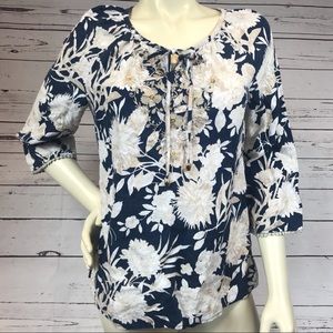 Linen Peasant Shirt Floral Size S EUC
